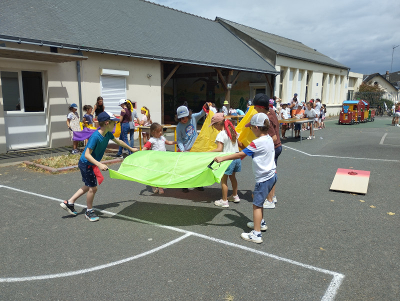 jeu coopératif des parachutes - équipes enfants